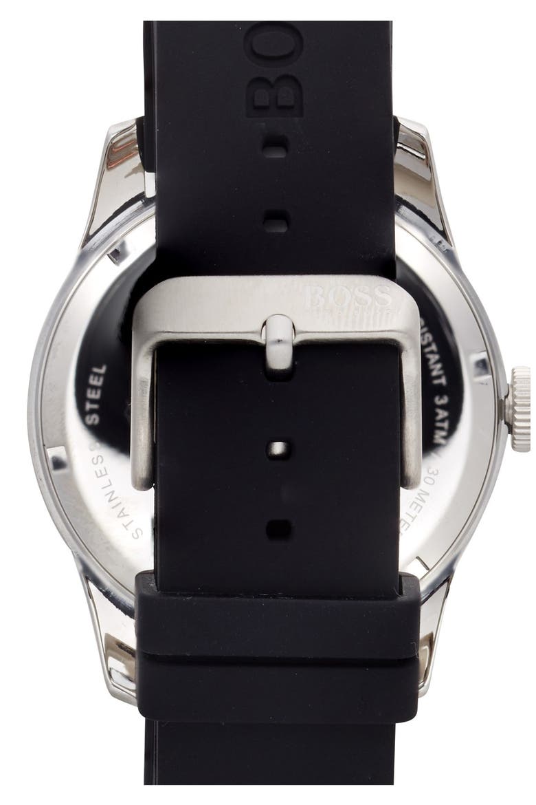 BOSS Orange 'Big Up' Multifunction Silicone Strap Watch, 44mm, Alternate, color, BLACK