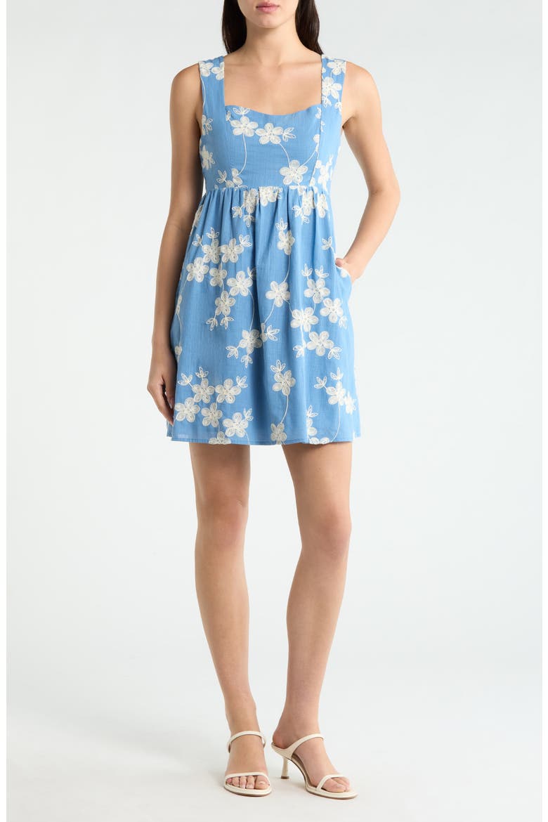 Keren Embroidered Cotton Fit & Flare Dress, Main, color, BLUE-WHITE