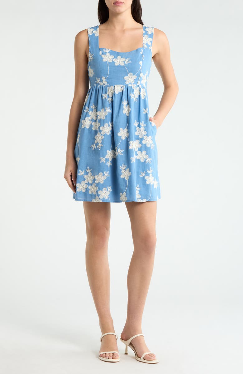 SUGARLIPS Keren Embroidered Cotton Fit & Flare Dress, Main, color, Blue-White