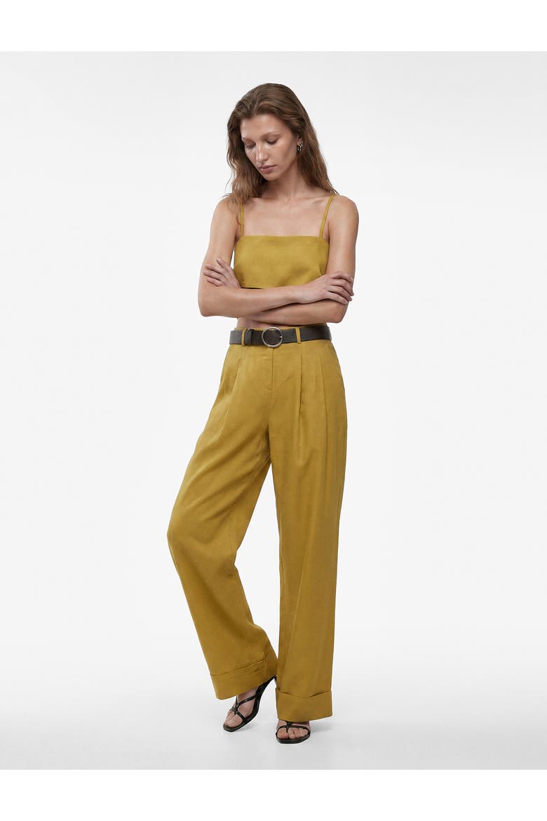 Linen Blend Square Neck Strappy Top With Overlay, Main, color, KHAKI