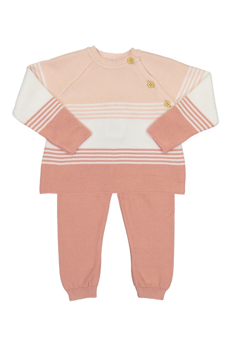 Stripe Cotton Sweater & Pants Set, Main, color, CORAL ROSE