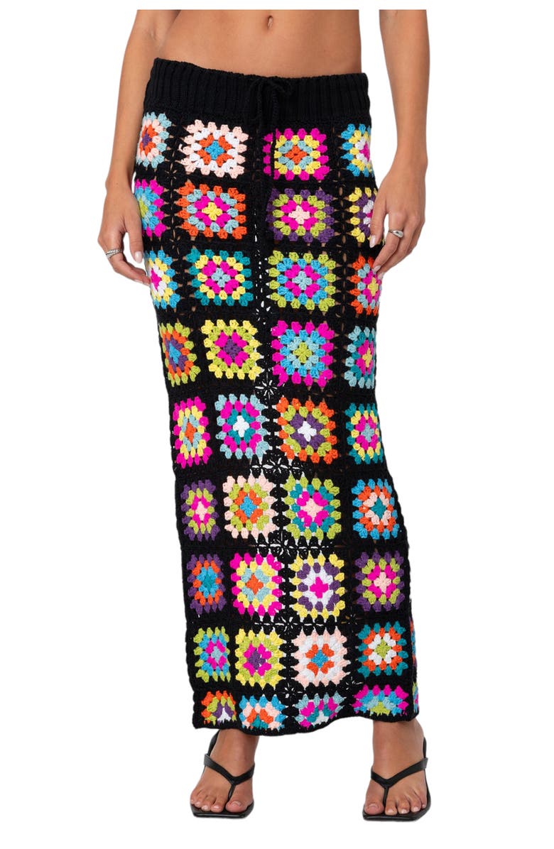 EDIKTED Patchwork Crochet Maxi Skirt, Main, color, 