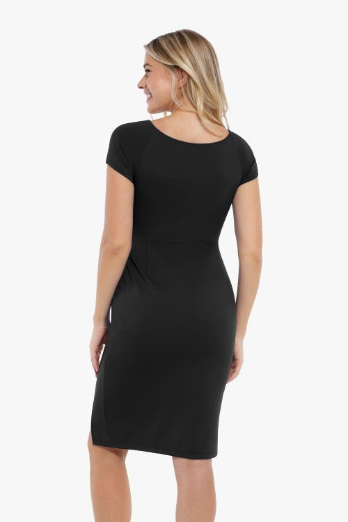 Popilush Shapewear Short Sleeve Perfect Form Sheath Dress In Midnight Black