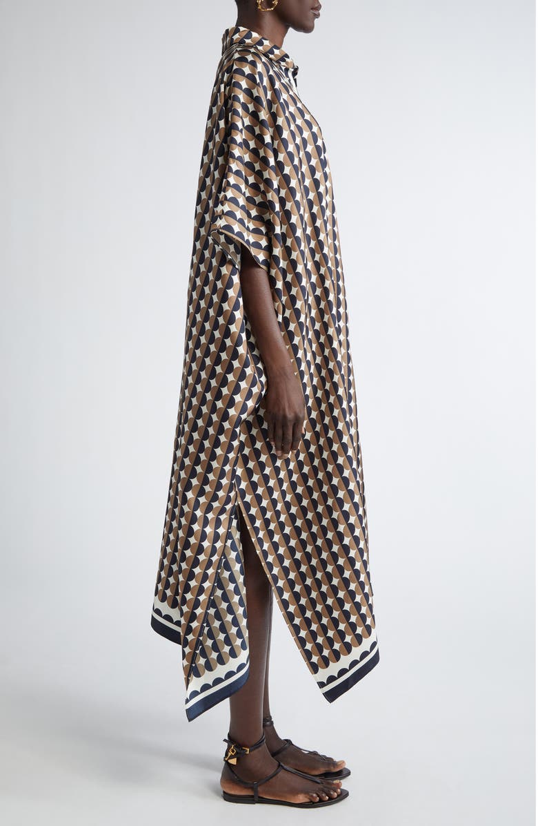 Oscar de la Renta Mini Geo Print Silk Caftan Dress, Alternate, color, 