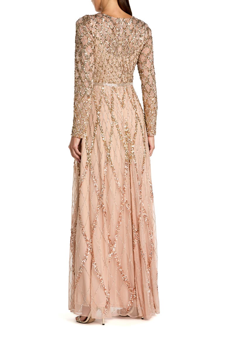 Ombre Mesh Sequin Long Sleeve A Line Gown, Alternate, color, Mocha Ombre