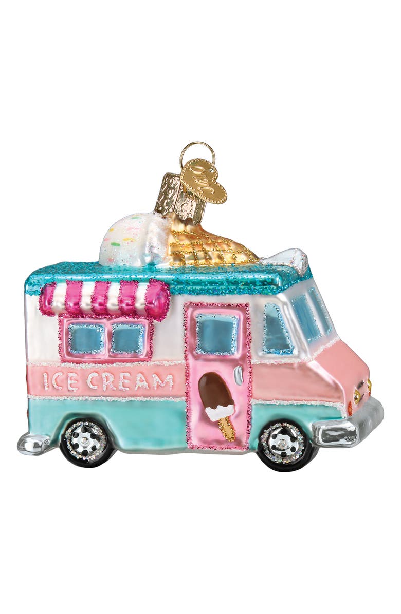 Old World Christmas Ice Cream Truck Glass Ornament, Main, color, Pink/ Light Blue