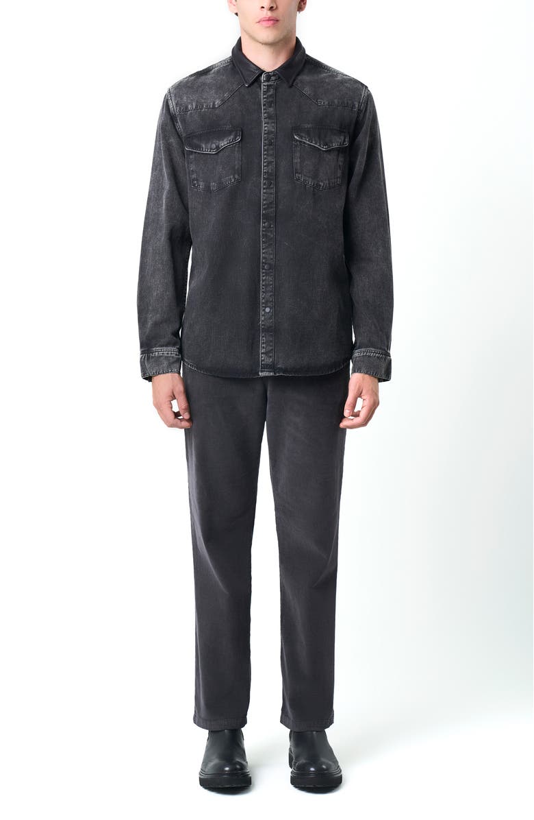 Velez Long-Sleeve Cotton Overshirt With Denim and Leather, Alternate, color, Black