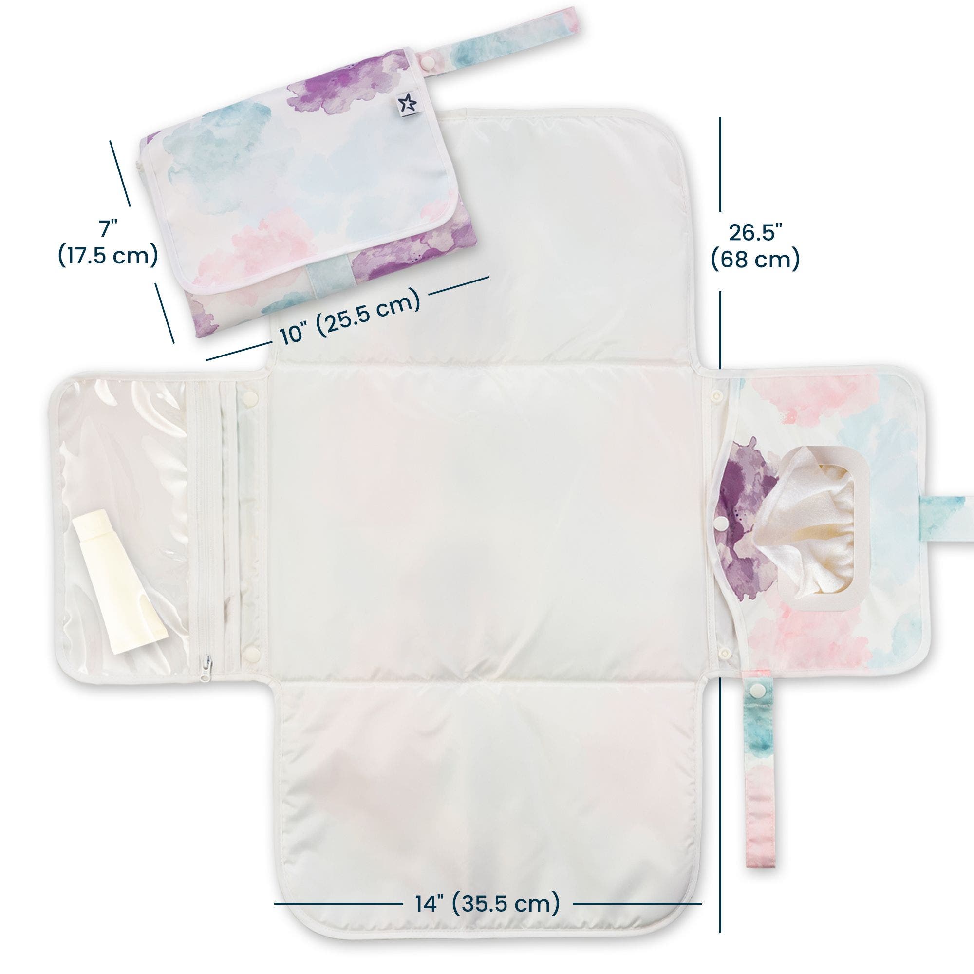 Tiny Twinkle Portable/Foldable Waterproof Diaper Changing Pad with Smart Wipes Pocket, Alternate, color, Cotton Candy