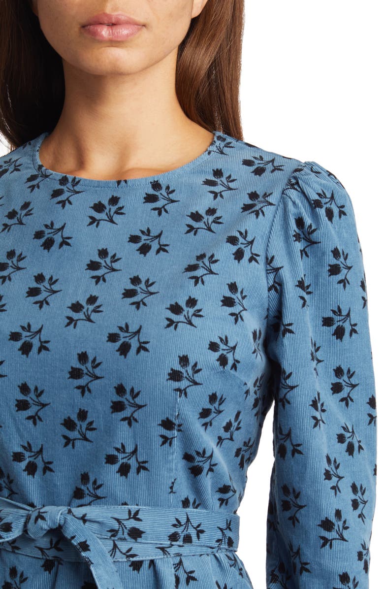 Boden Floral Tie Waist Long Sleeve Corduroy Dress, Alternate, color, 