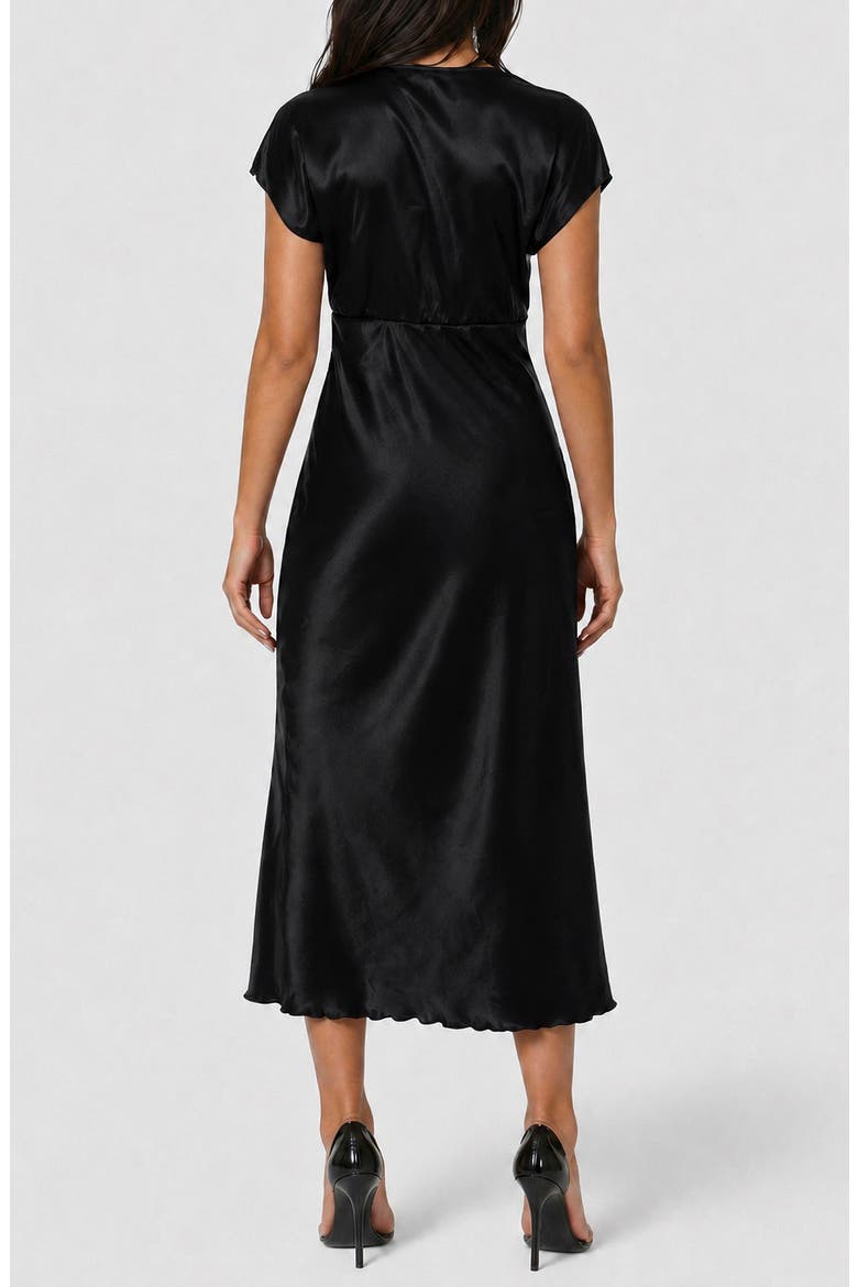 Satin Cap Sleeve Midi Dress, Alternate, color, BLACK