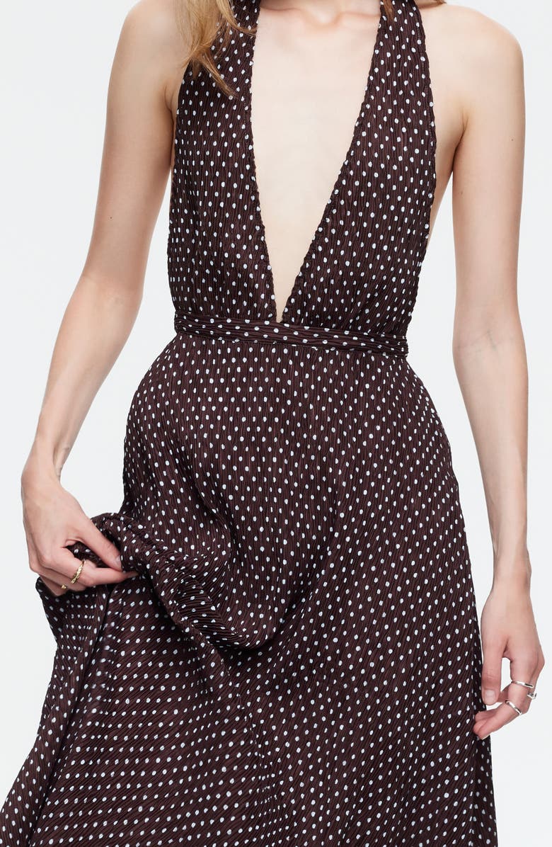 LIONESS District Maxi Halter Dress, Alternate, color, Chocolate Blue Polka