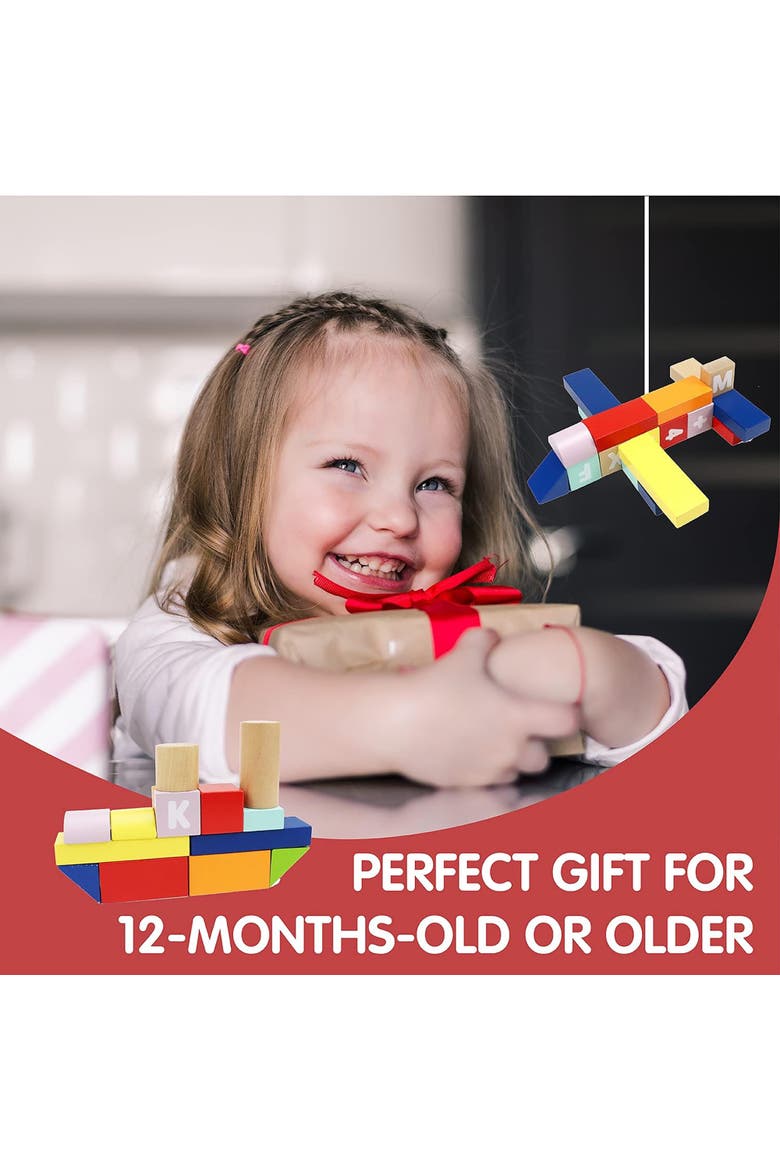 Count and Spell Block Set, 50-Piece Wooden Number and Letter Stacking Toy Kit for Ages 12-Months+, Alternate, color, Yellow