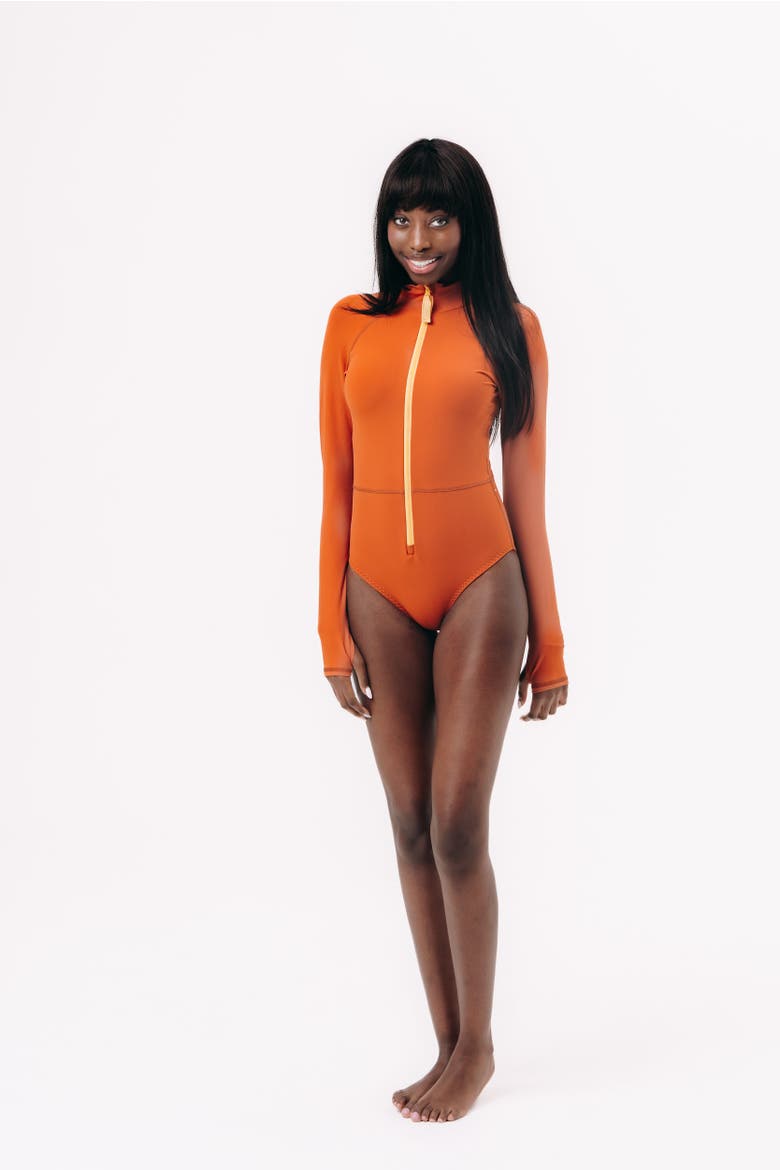 Women's One-Piece Swimsuit - UPF 50+, Main, color, Burnt Copper