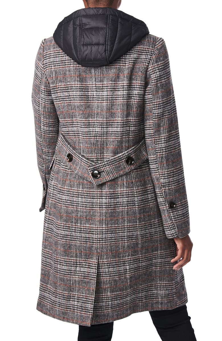 Bernardo Plaid Wool Blend Coat with Removable Hooded Bib, Alternate, color,