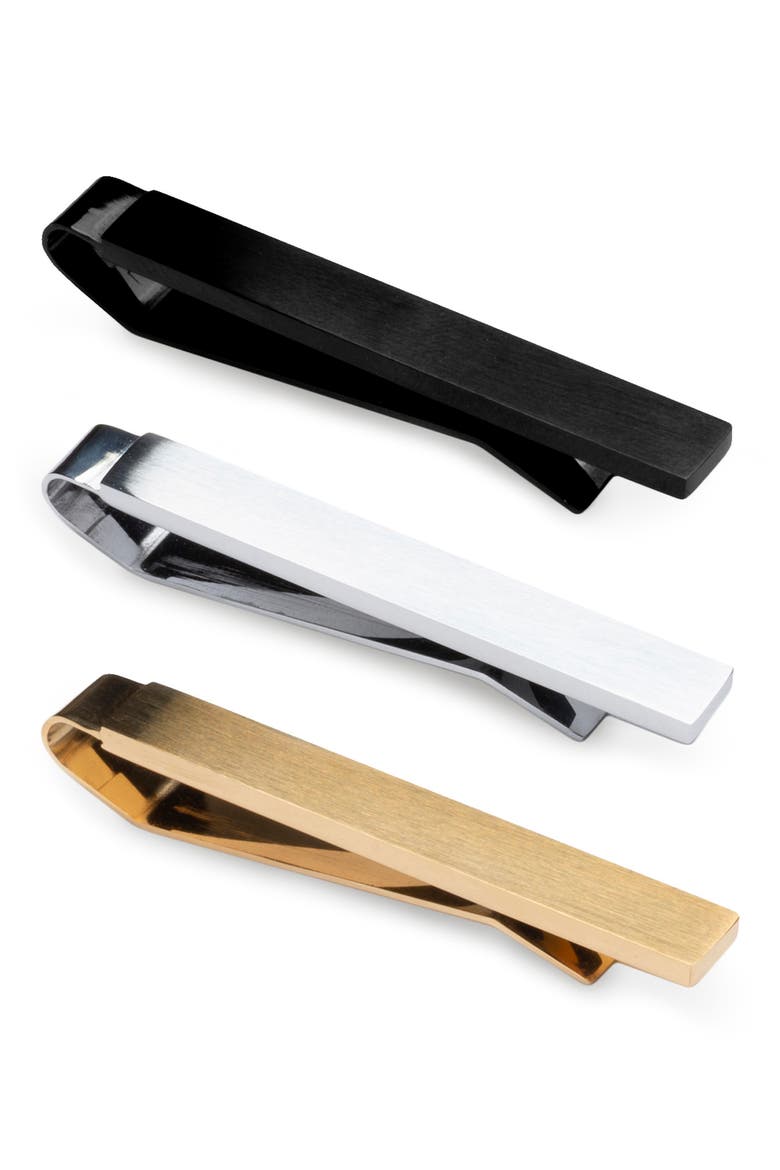 Set of 3 Slim Tie Bars, Alternate, color, GOLD