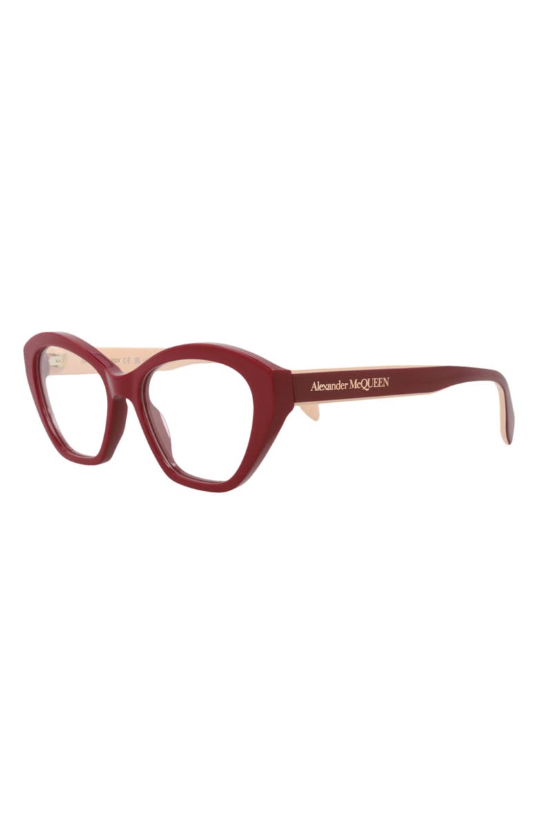 McQueen 52mm Cat Eye Optical Glasses, Alternate, color, Red Red Transparent