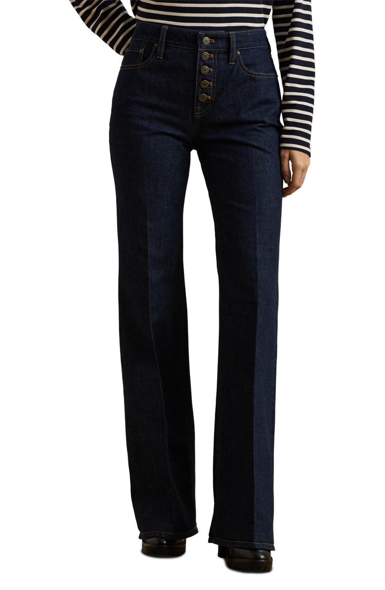 Lauren Ralph Lauren High Waist Exposed Button Flare Leg Jeans, Main, color,