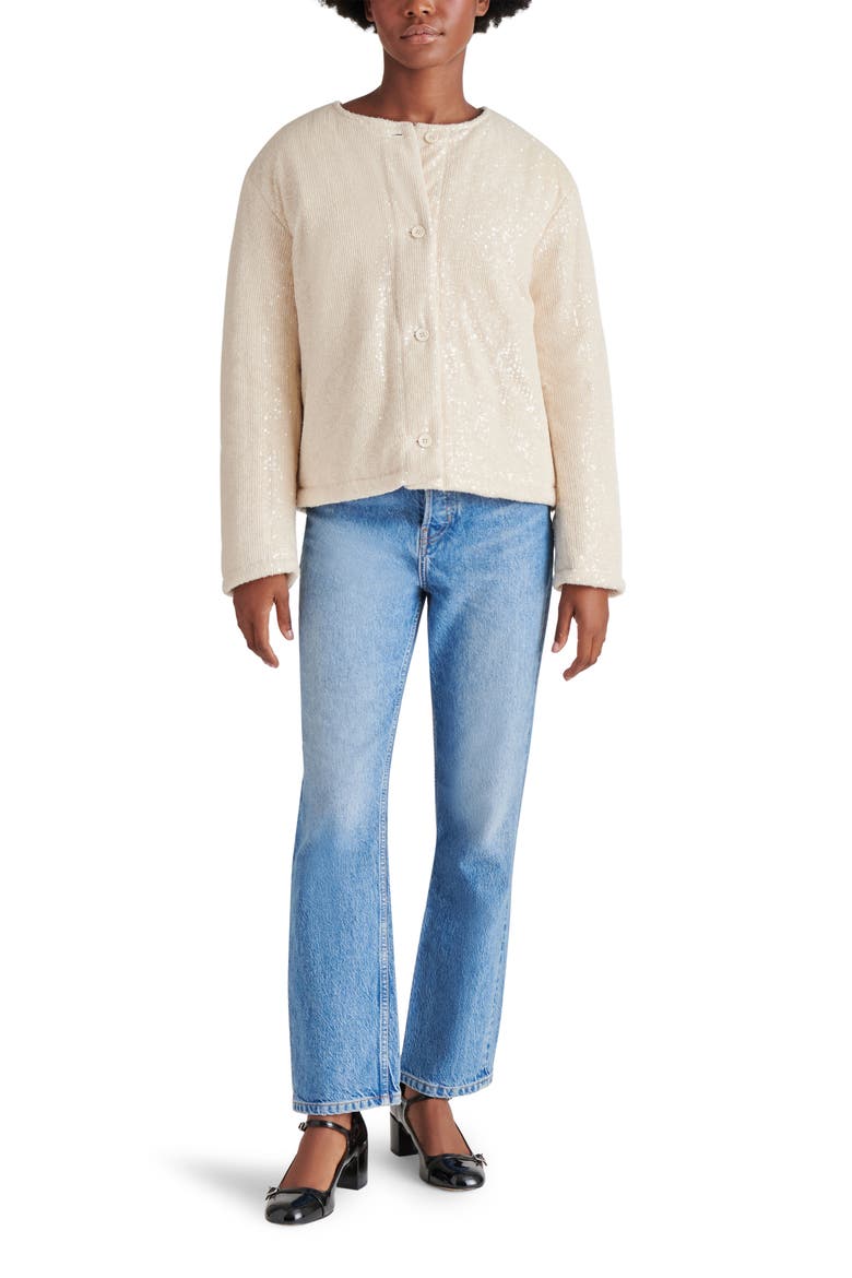 Sequin Crop Puffer Jacket, Alternate, color, CREAM