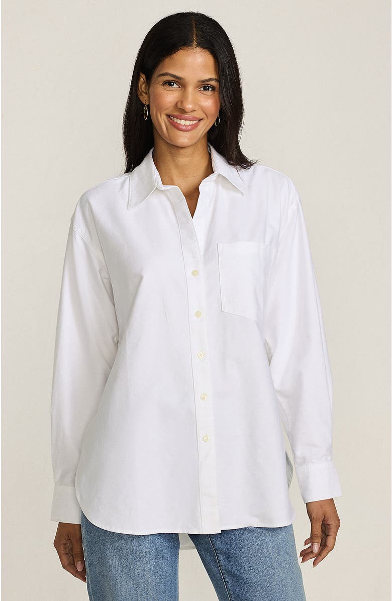 Lands' End Oversized Oxford Button Front Shirt, Main, color, White