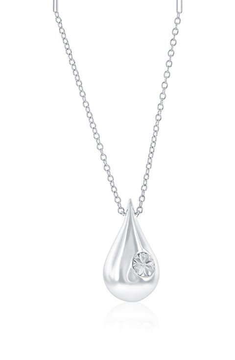 Sterling Silver Diamond Teardrop Pendant Necklace