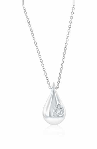 Sterling Silver Diamond Teardrop Pendant Necklace