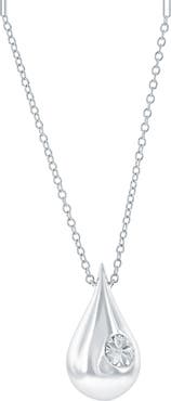 SIMONA Sterling Silver Diamond Teardrop Pendant Necklace