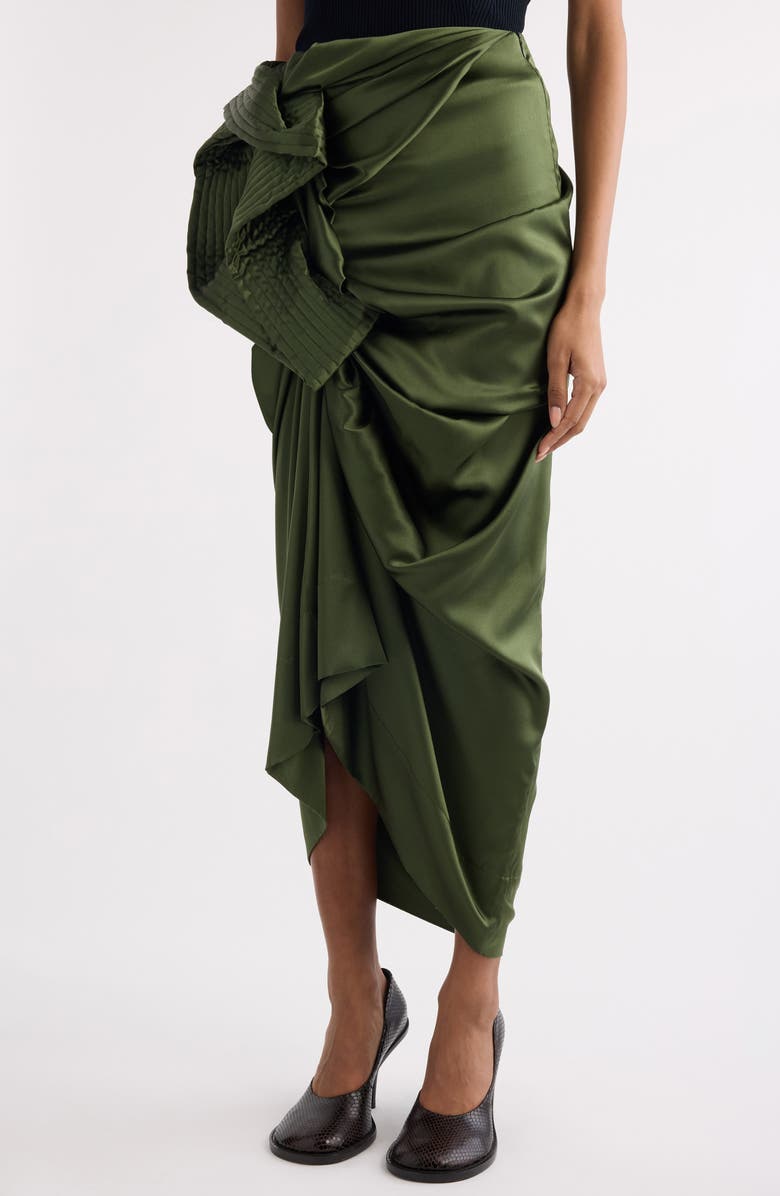Dries Van Noten Solla Draped Silk Stretch Satin Skirt, Alternate, color, Khaki