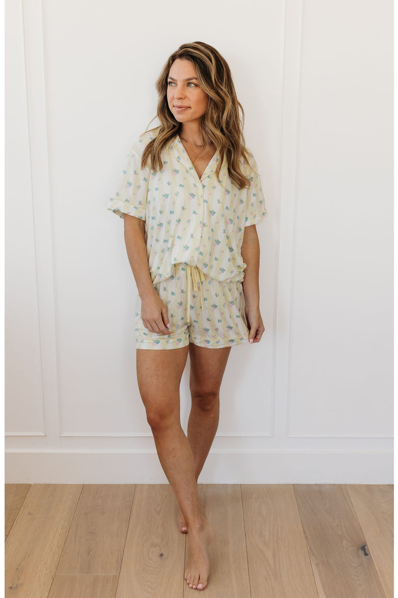 Harper Button Up Sleepwear Set, Main, color, Yellow Floral Stripe