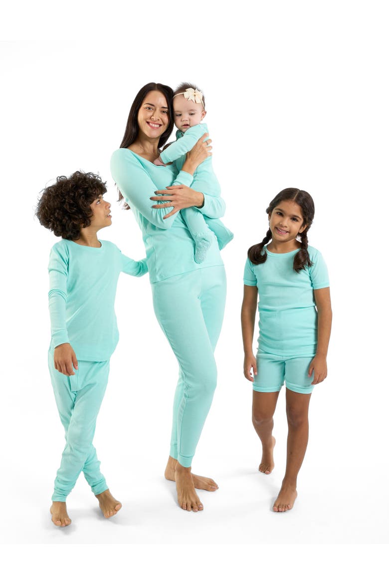 Kids Short Sleeve Cotton Solid Matching Family Pajamas, Alternate, color, AQUA