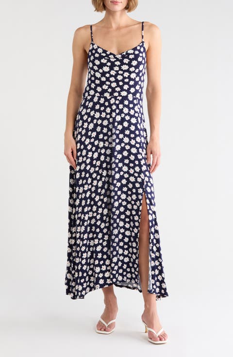Floral Cowl Neck Midi Slipdress