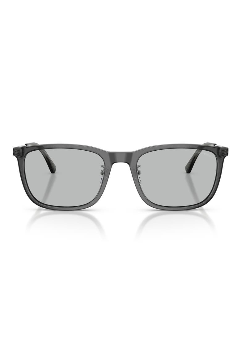 56mm Square Sunglasses, Main, color, SHINY TRANSPARENT GREY / LIGHT