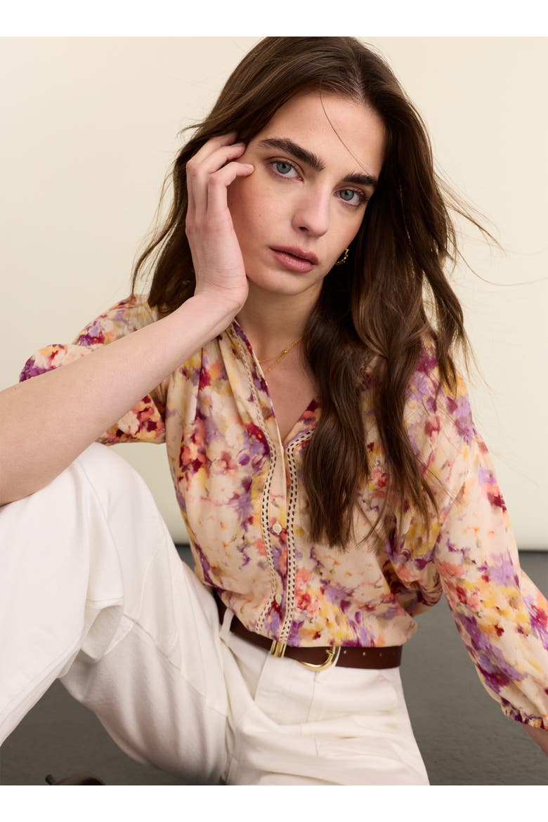 Celia 3/4 Sleeve Printed Blouse, Alternate, color, Violet Watercolour Floral