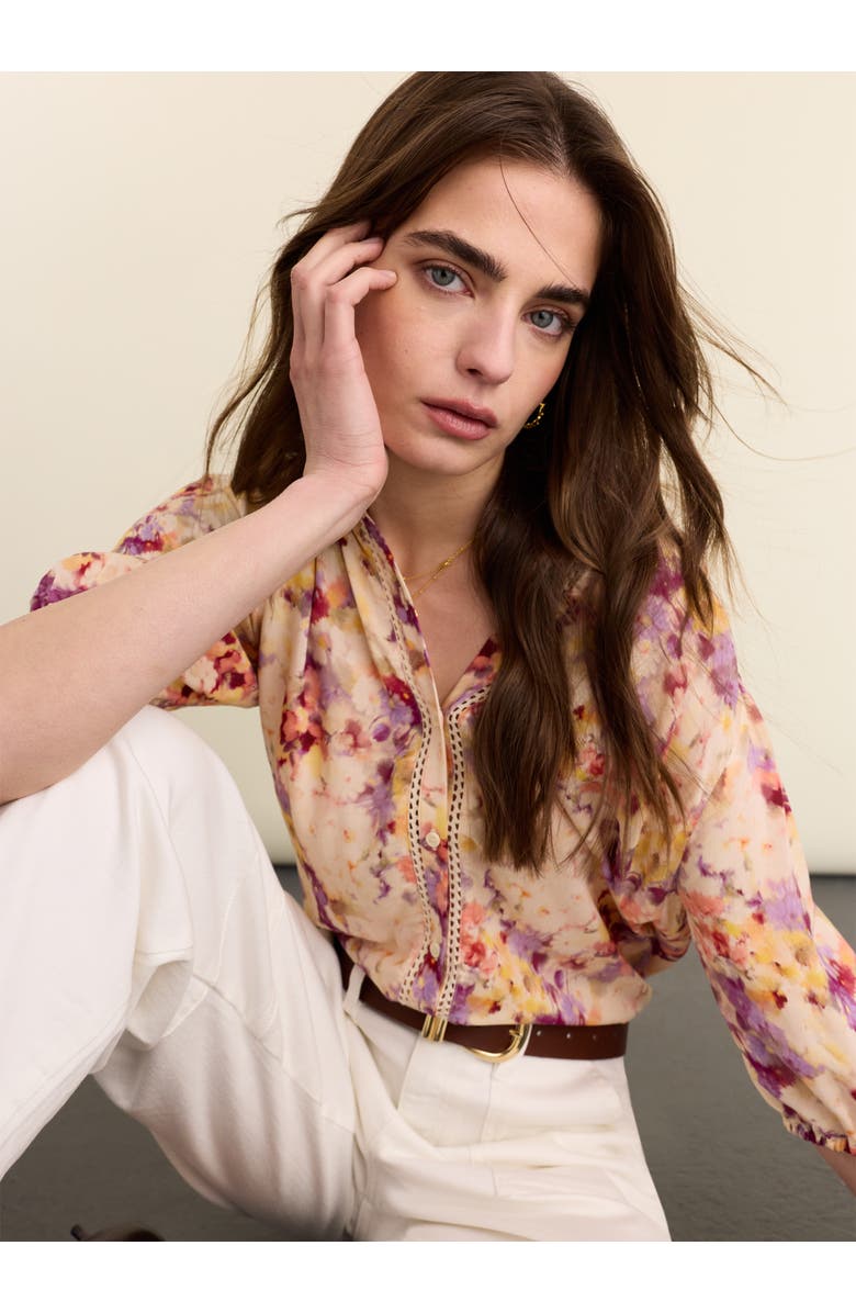 81043072 Celia 3/4 Sleeve Printed Blouse, Alternate, color, Violet Watercolour Floral