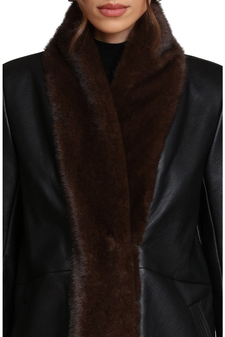 Faux Leather Coatigan With Faux Fur Trim, Alternate, color, BLACK