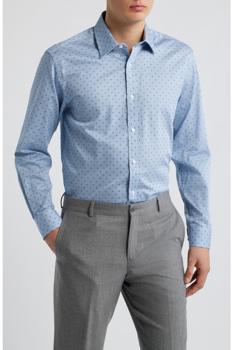 Modern Fit Neat Check Cotton Dress Shirt, Main, color, BLUE