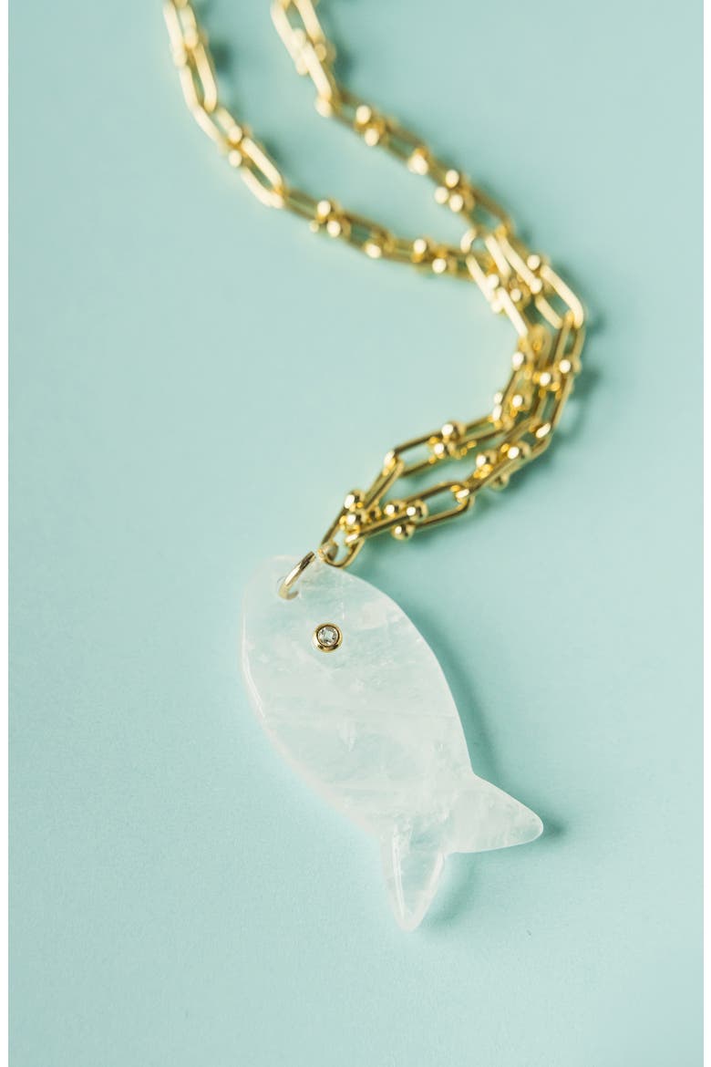 Quartz Fish Pendant Necklace, Alternate, color, GOLD