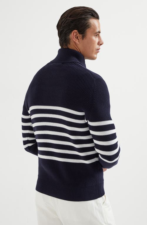 Brunello Cucinelli Striped Ribbed Cotton Half-zip Sweater
