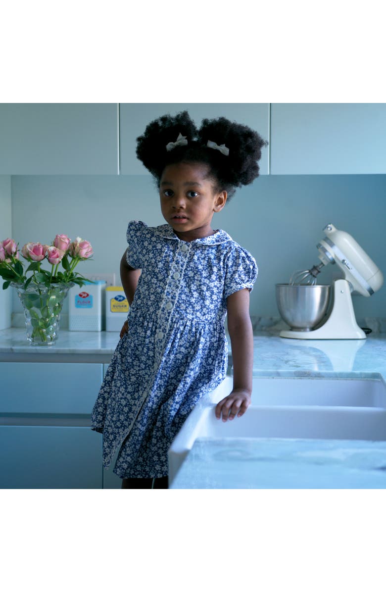 Rachel Riley Floral Button-Front Dress, Alternate, color, Blue