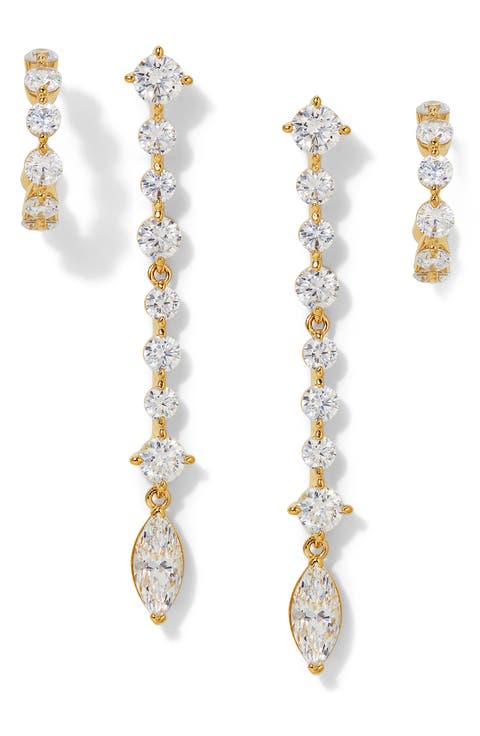 Cassi Set of 2 Huggie Hoops & Linear Drop Earrings