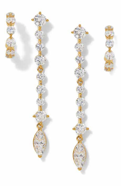 Cassi Set of 2 Huggie Hoops & Linear Drop Earrings