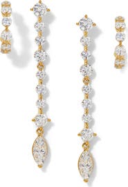Nadri Cassi Set of 2 Huggie Hoops & Linear Drop Earrings