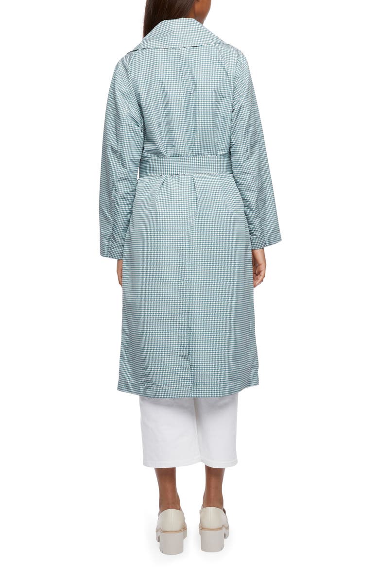 Bernardo Soft Touch Houndstooth Belted Trench Coat, Alternate, color, Teal Houndstooth Print