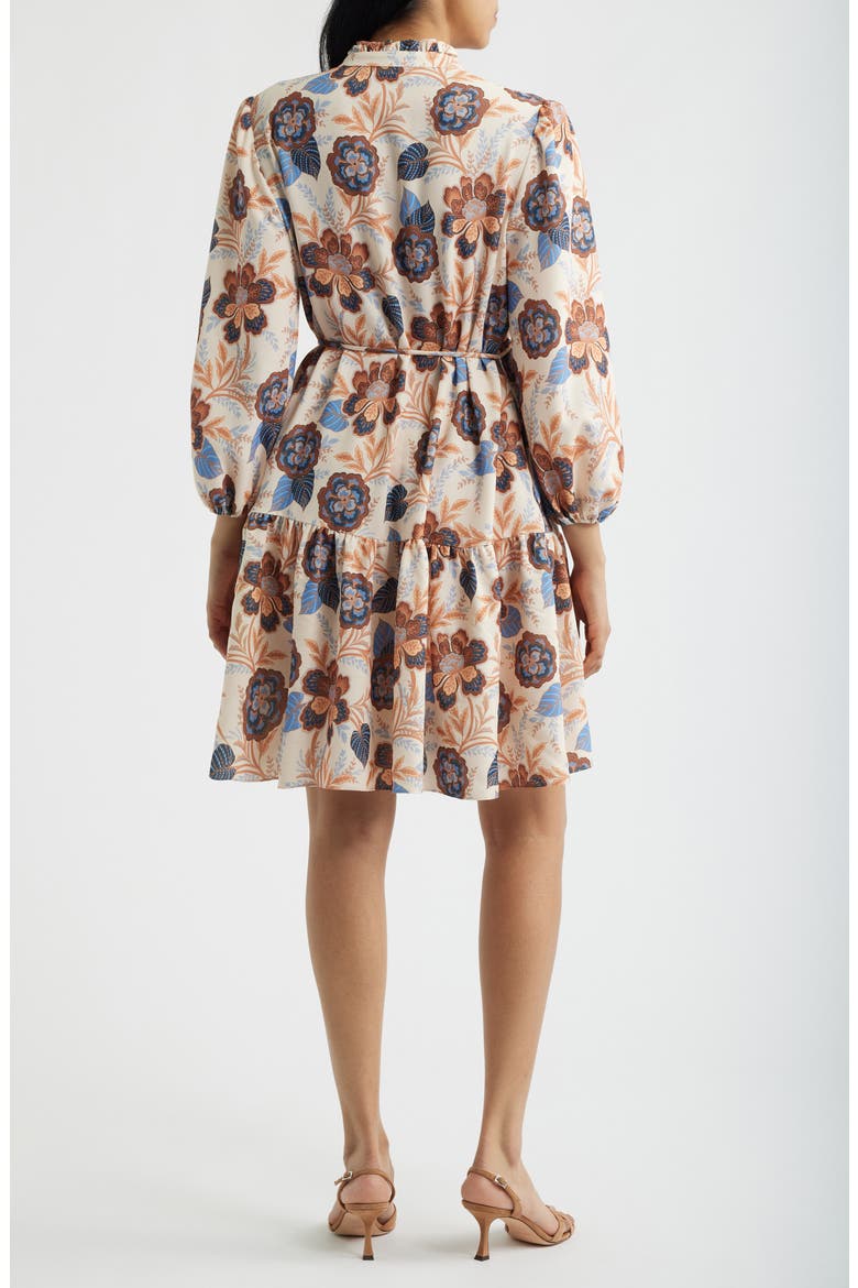 Floral Ruffle Neck Shirtdress, Alternate, color, SAND MULTI