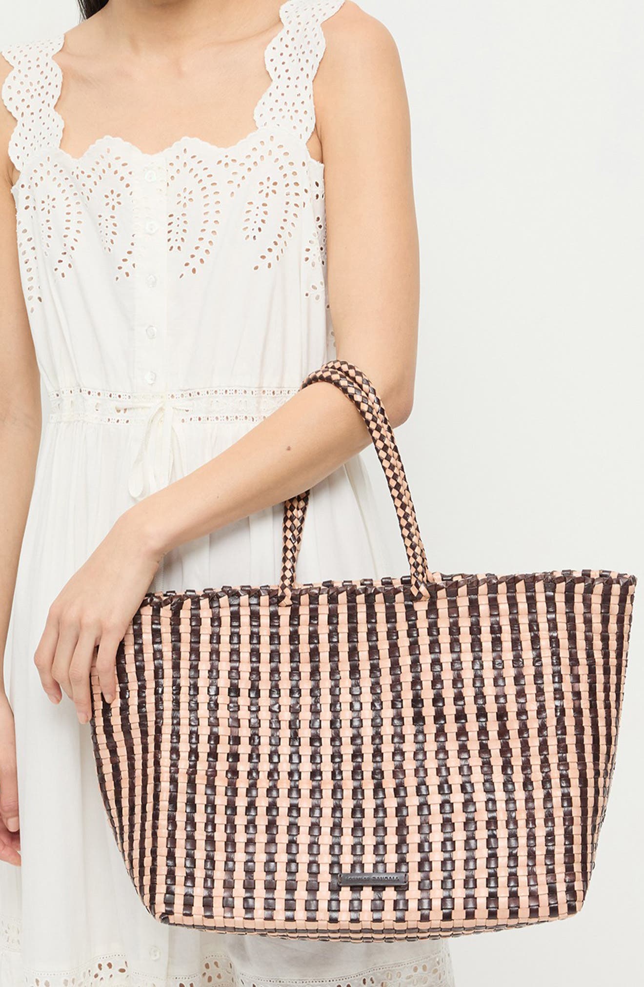 Loeffler Randall Klara Woven Leather Tote Bag, Alternate, color, Chocolate/ Desert Sand