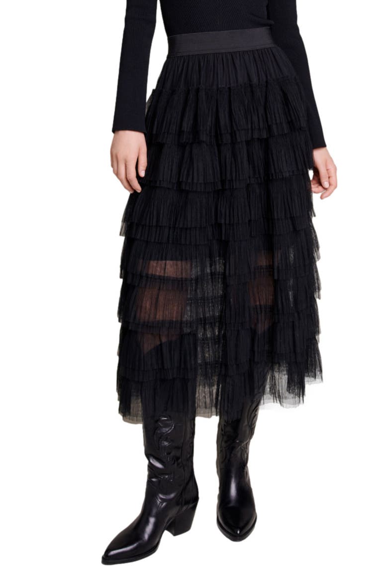 Tulle midi skirt, Main, color, BLACK