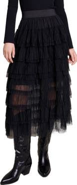 maje Tulle midi skirt