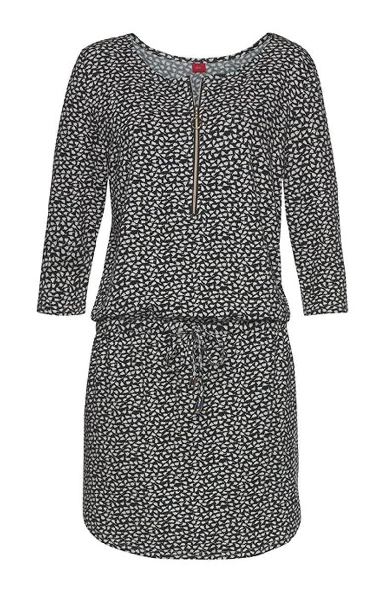 LASCANA Women's Zip Detail Dress, Alternate, color, Black Printed