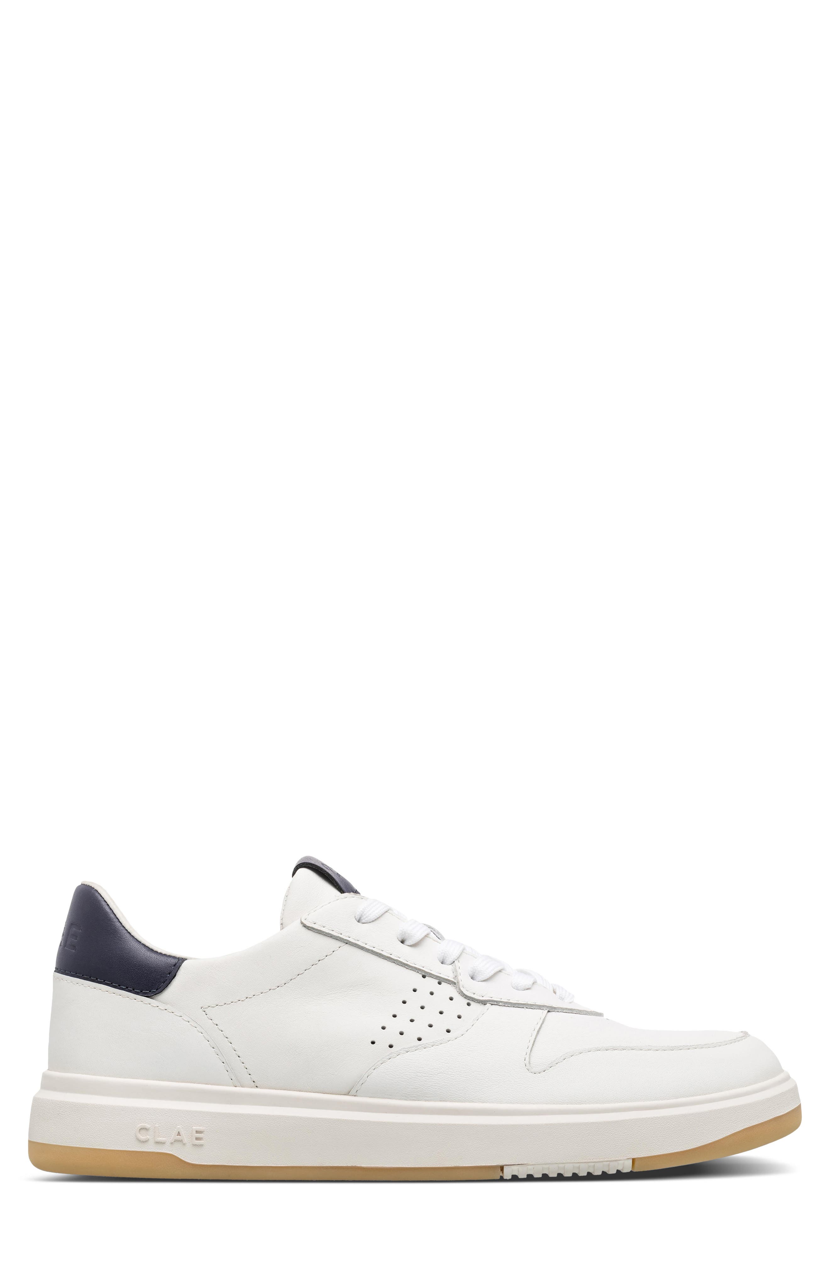 CLAE Moses Low Top Leather Sneaker, Alternate, color, White Leather Navy