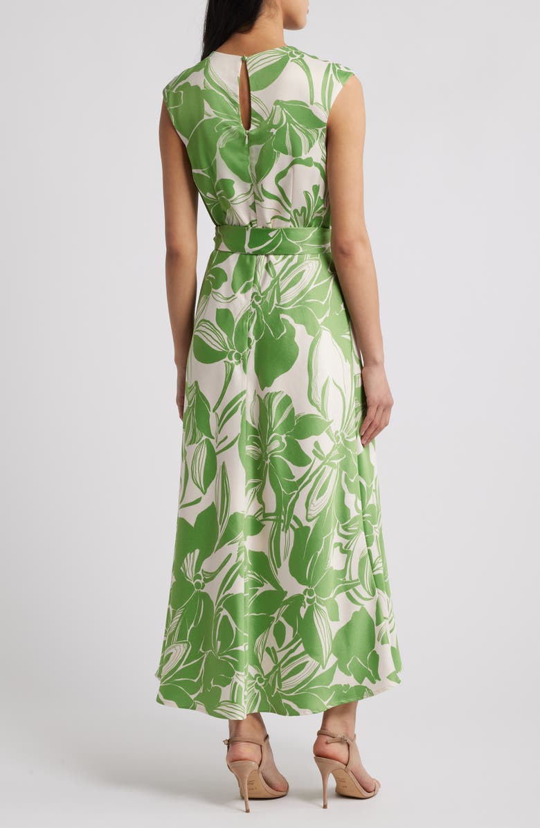 Tahari ASL Floral Cross Neck Sleeveless Midi Dress, Alternate, color, Fern Sand