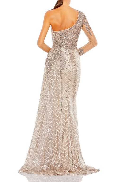 MAC DUGGAL MAC DUGGAL HAND-EMBELLISHED GOWN WITH FLORAL BEADED MESH & CHEVRON SEQUIN DETAILING 